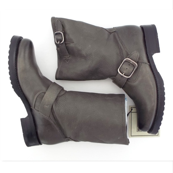 New FRYE Smoke Gray Slouch Leather Buckle Strap Booties 6.5 - Picture 4 of 6